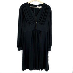 Vicky Tiel Long Sleeve Vneck Ruched Dress